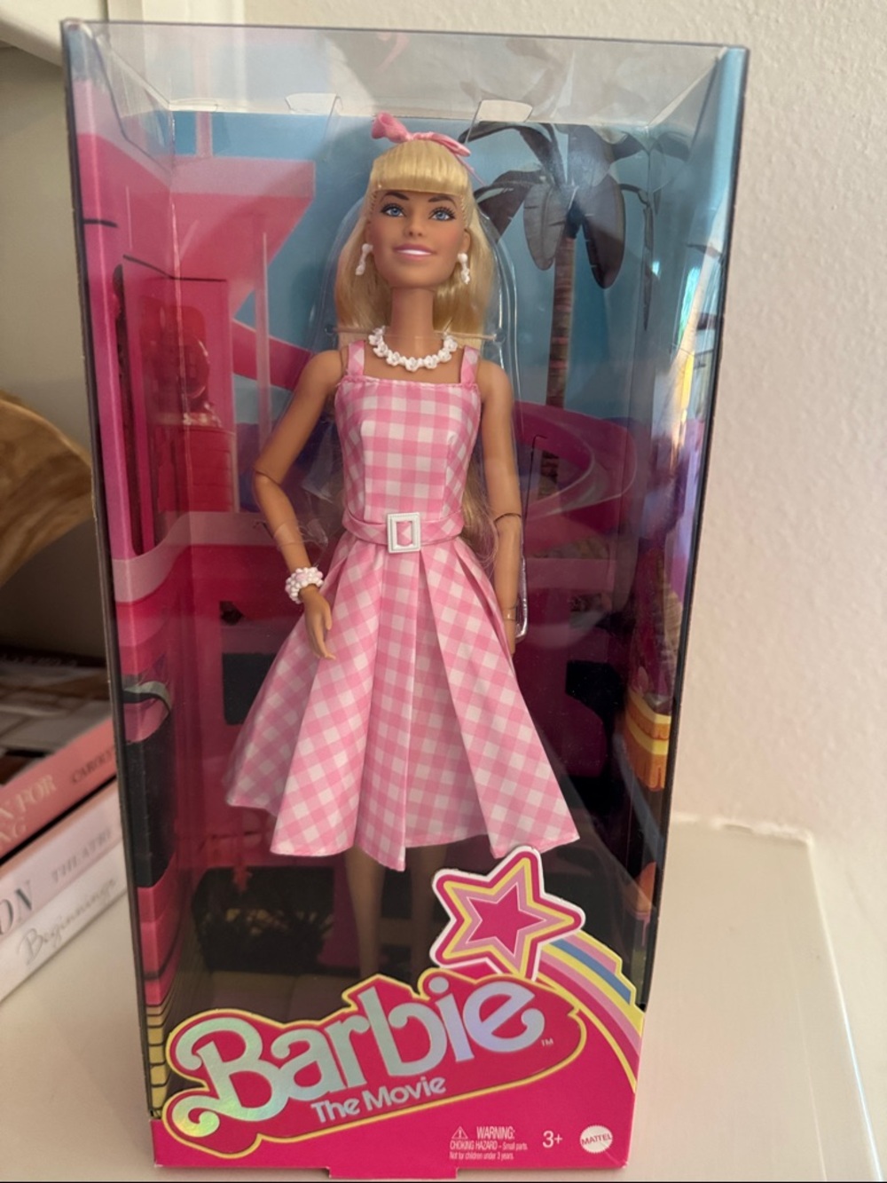 Barbie Pink Gingham Dress with Bow and Jewelry